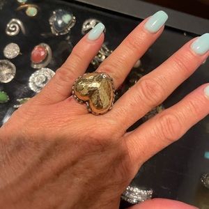 Dian Malouf Hammered Gold / SS Heart Ring
